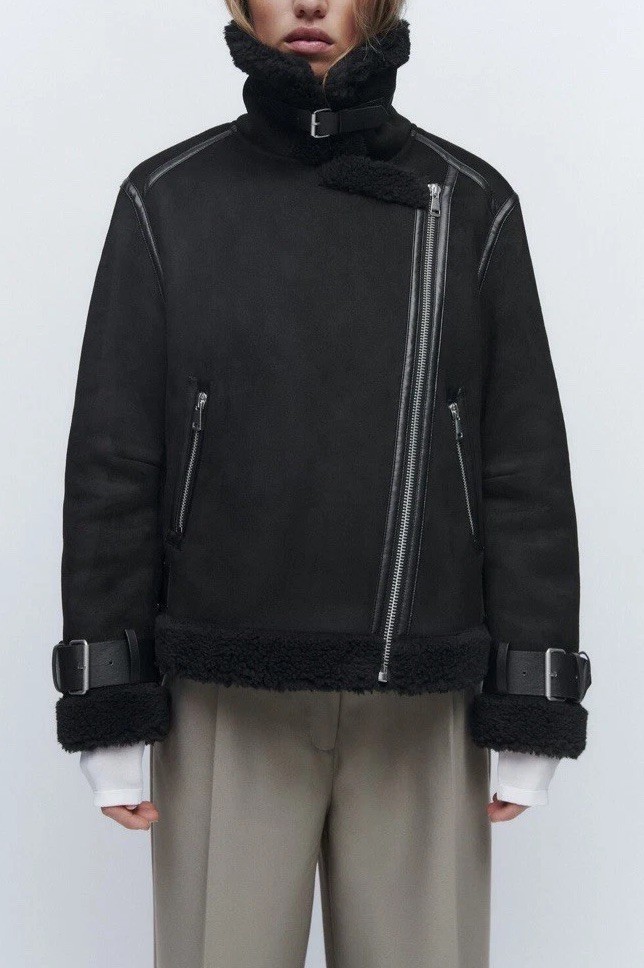 ZARA DOUBLE-FACED BLACK FAUX SHEARLING FUR  AVIATOR JACKET COAT RRP £89 image 4