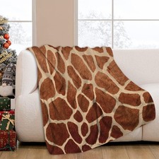 Giraffe Print Throw Blanket Brown Wild Animal Fur Pattern Flannel 40x50 Inch