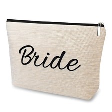DJOLY Bridal Shower Gifts for Bride To Be Makeup Bag, Fiance Wedding Beige
