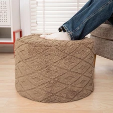 Fluffy Round Ottoman Pouf with All-in-Foam Filling 20" x 14" Furry Ottoman Fo...