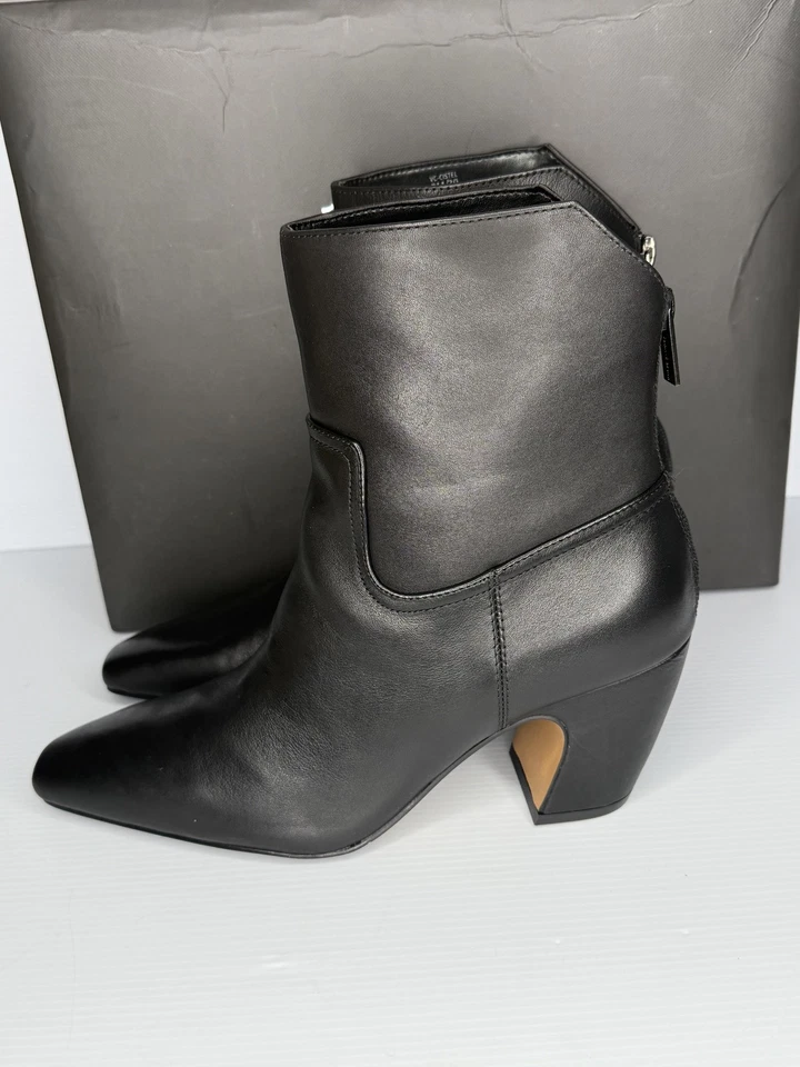 Botas Vince Camuto para mujer talla 8 cuero negro tacón bloque cremallera VC-CISTEL Foto 4 de 4