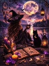 NWQZBYHT Witch Diamond Art Kits for Adults,Moon 5D 12x16 IN,