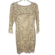 Fairy Adrianna Papell Dress Womens 4 Champagne Beige Lace Sheath Cocktail