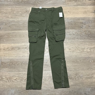 New Good American TWILL SKINNY CARGO PANTS Size 10 Green 36x35 NWT