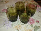 4 Vintage Green Anchor Hocking Central Park Ivy 10 oz Drinking Glasses Swirl