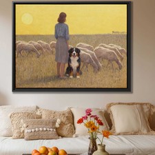 Bernese Mountain Dog Oil Painting Canvas Print Rustic Living Room Decor Wall Art