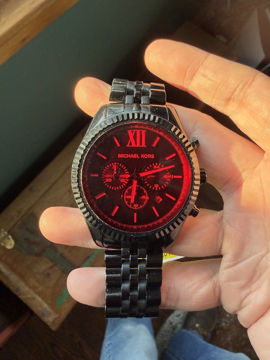 Michael Kors MK8733 Men's Black Chronograph Watch Red Dial