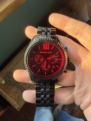Michael Kors MK8733 Men's Black Chronograph Watch Red Dial