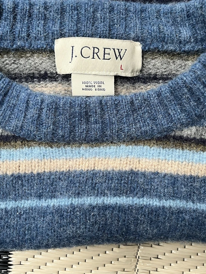 Vintage J. Crew Sweater Multicolor 100% Wool Striped Pullover Preppy Y2K, Size L - Image 4 of 4