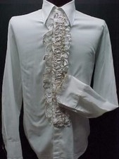 VINTAGE RUFFLED TUXEDO SHIRT WHITE  BROWN 14.5/32 NEW