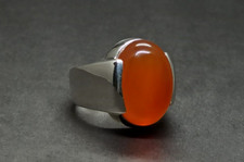 Real Yemeni Deep Brown Agate Sterling Silver 925 Handmade Aqeeq Plain Mens Ring