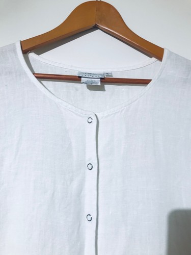 Hot Cotton White Oversize Large Tunika Druckknopfleiste Leinen/Baumwolle - Bild 2 von 9