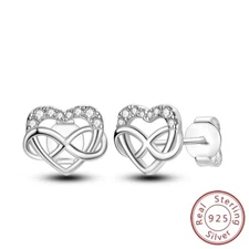 MULA S925 Sterling Silver Stud Earrings AAA CZ Forever Love For Women Jewelry