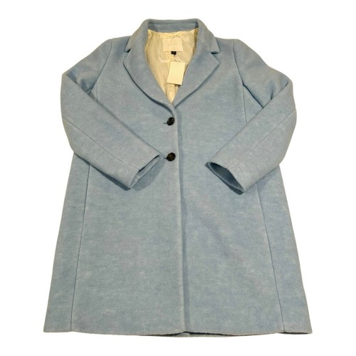 NWT HUGO BOSS Coat Women's M Blue Wool Blend Textured Formal Long Loose Fit