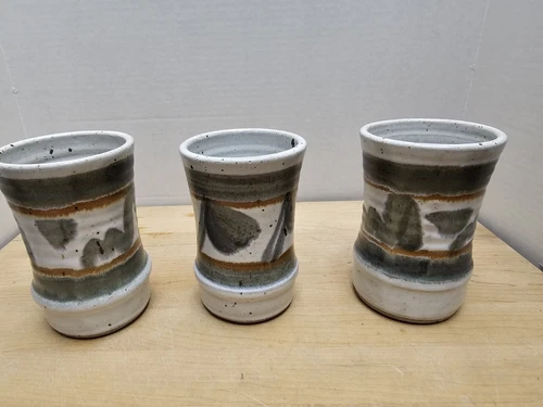 (3) Vtg  Stoneware Pottery Glazed  Studio Pottery Mug/tumbler Signed  Custom  