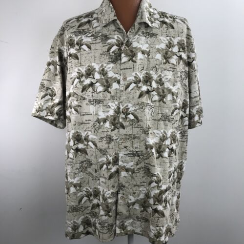 Trader Bay Men's Aloha Hawaiian Shirt Size XXL Floral Beige Palm Trees - Picture 2 of 6