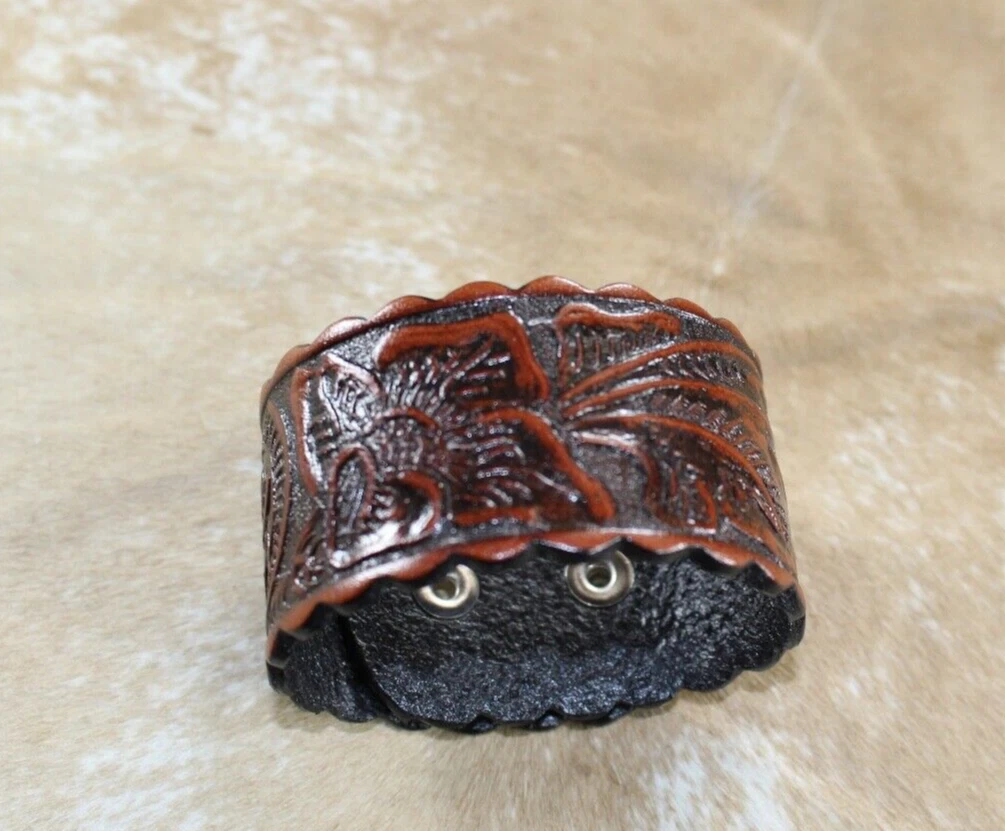 Carved leather shop bracelet