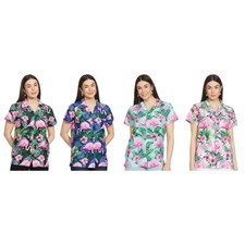 Women's Hawaiian Shirt Short Sleeve Blouse Flamingo Beach Vacation Aloha Shirt