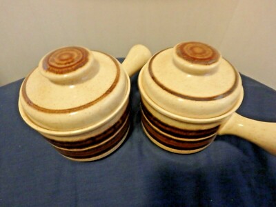 2 Individual Crock Stew Soup Lids Royal Worcester Handle Palissy Crofter Set