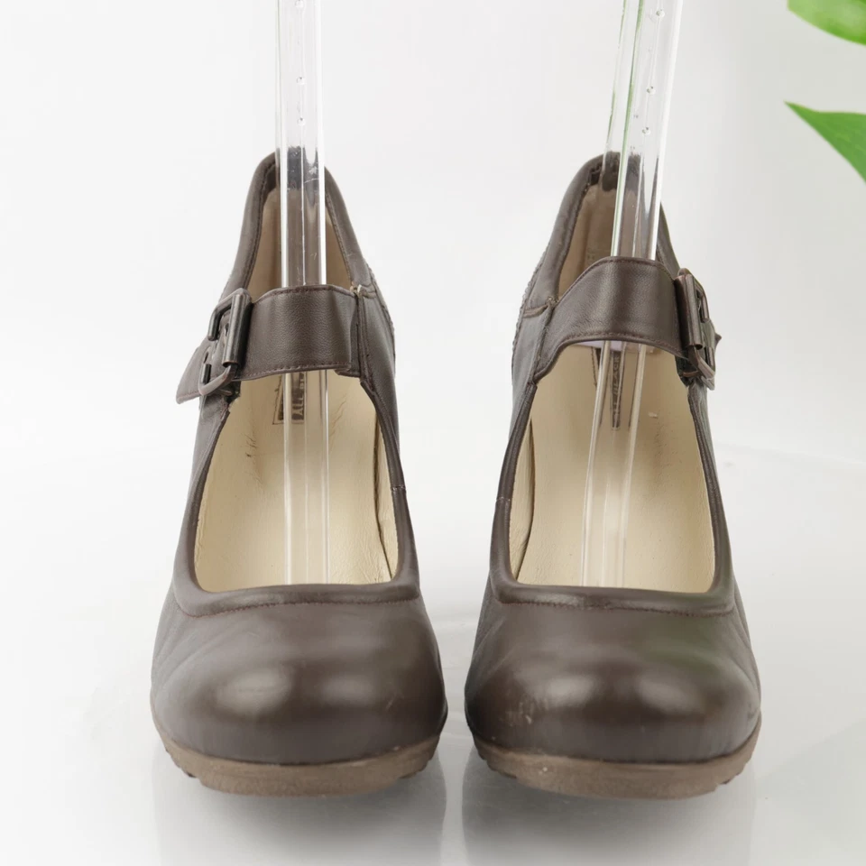 ALL-BLACK Womens Mary Jane Pump Size 41 10.5 Brown Leather Wedge Heel Shoe Comfy - Image 4 of 4