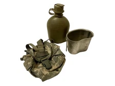 US Military 3 Pc 1  QUART CANTEEN SET w MOLLE ACU Cover & USGI Stainless Cup VGC