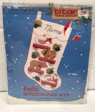 New Titan Felt Stocking Kit 15   756 1987 Animals Pull Toy Wagon Name Christmas