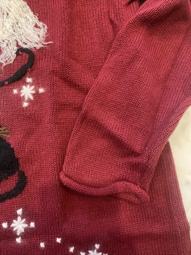 Quacker Factory Large Christmas Holiday Deep Red Happy Snowman & Cat Sweater - Picture 4 of 7