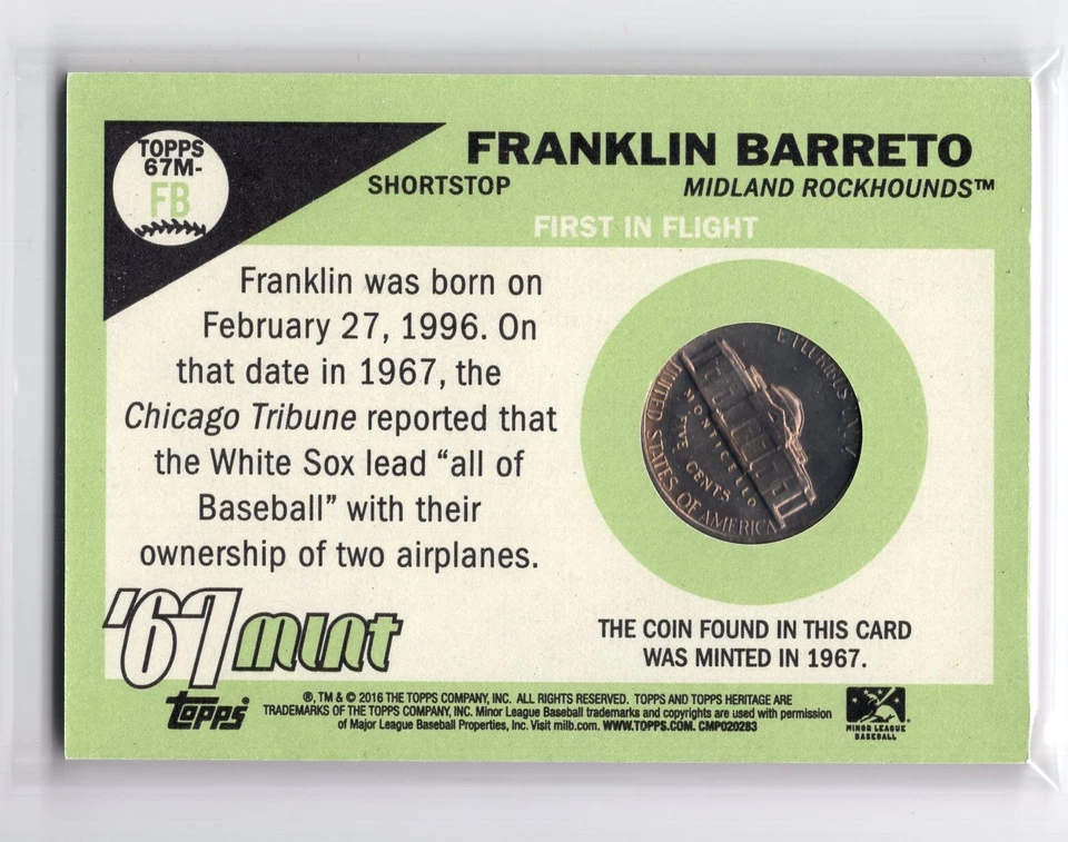 Topps Heritage Minor '67 2016 reliquias como nuevas níquel #67M-FB Franklin Barreto 1/99 Foto 2 de 2
