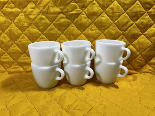 Set Of 6 Vintage Pyrex White Milk Glass Coffee Tea Cups Mugs Corning 723-23
