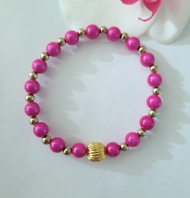 Sylvie's 3 D Magic Perlen Armband 20 cm, 8 mm Perlen Pink /Nr. 0626