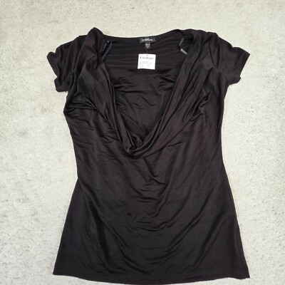 bebe Cowl Draped Neck Cap Sleeveless Top Lind Black Small NEW