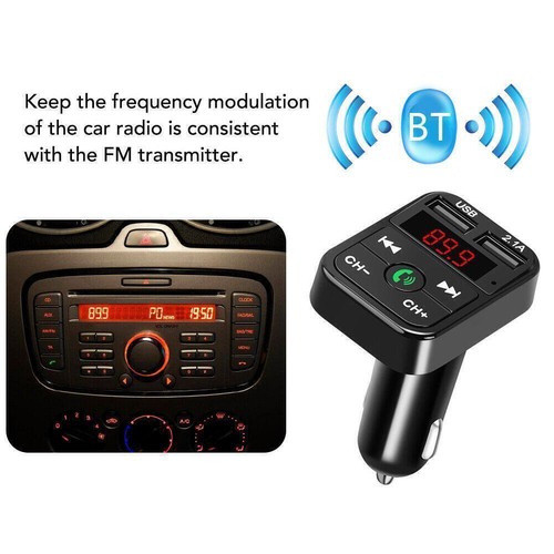 Dual USB Bluetooth Ladegerät KFZ Adapter FM Transmitter T0F6 J1R8 Radio MP3 U0B2 - Bild 4 von 12