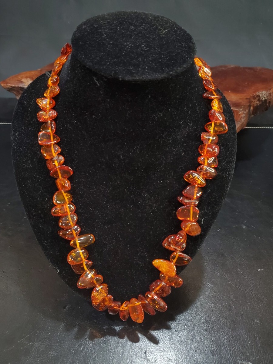 Vintage Amber irregular beaded necklace graduated 22in | eBay