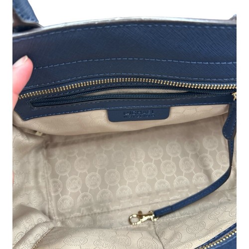 Michael Kors Selma Medium Saffiano Leather Satchel Bag Navy Blue - Picture 5 of 8