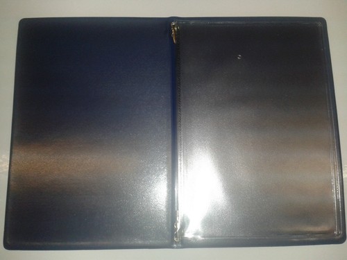 Qty 12 A5 MENU COVER IN BLUE LEATHER LOOK PVC+six A5 pockets fixed black chord - Picture 2 of 2