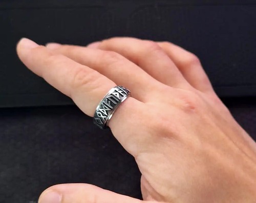 316L Edelstahl Spinning- Ring Antistress Runenring Wikinger Runen Antik-Look - Picture 5 of 12