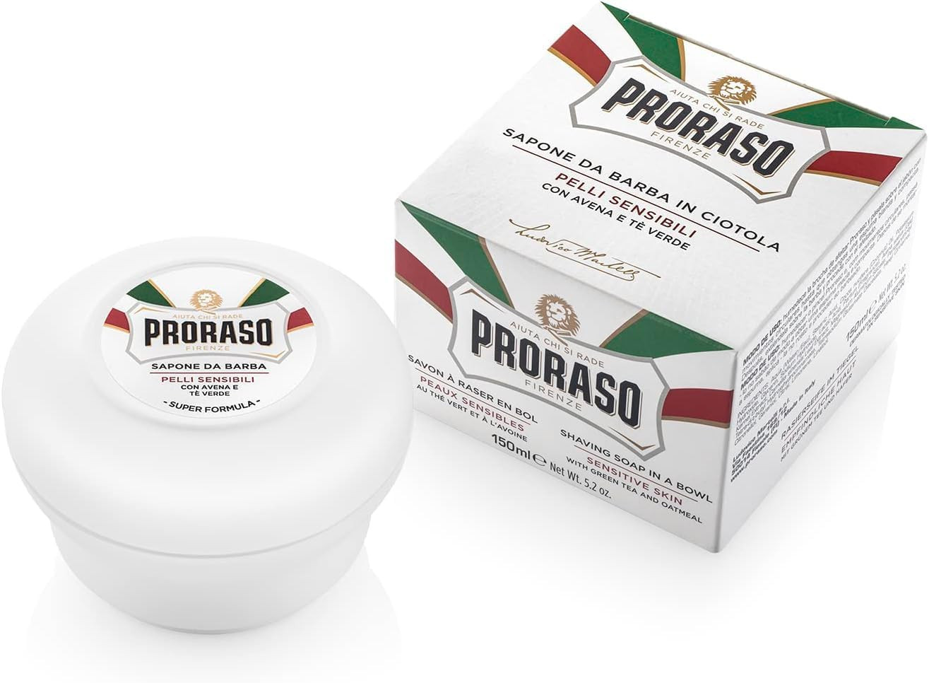 Proraso Shaving Soap in a Bowl, 150Ml, Sensitive Skin Shaving Soap with Green Te