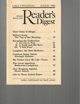 READER'S DIGEST Selected Articles LARGE PRINT - AUGUST 1988