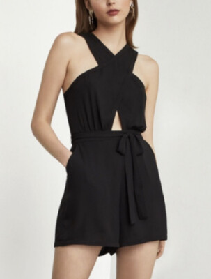 bcbg maxazria Crisscross cutout halter black romper Size XS