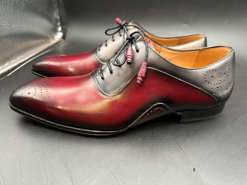 Mezlan Size 9 M Leather Lace Up Burgundy Gray Spain Dress Shoes MEN'S - Picture 6 of 8