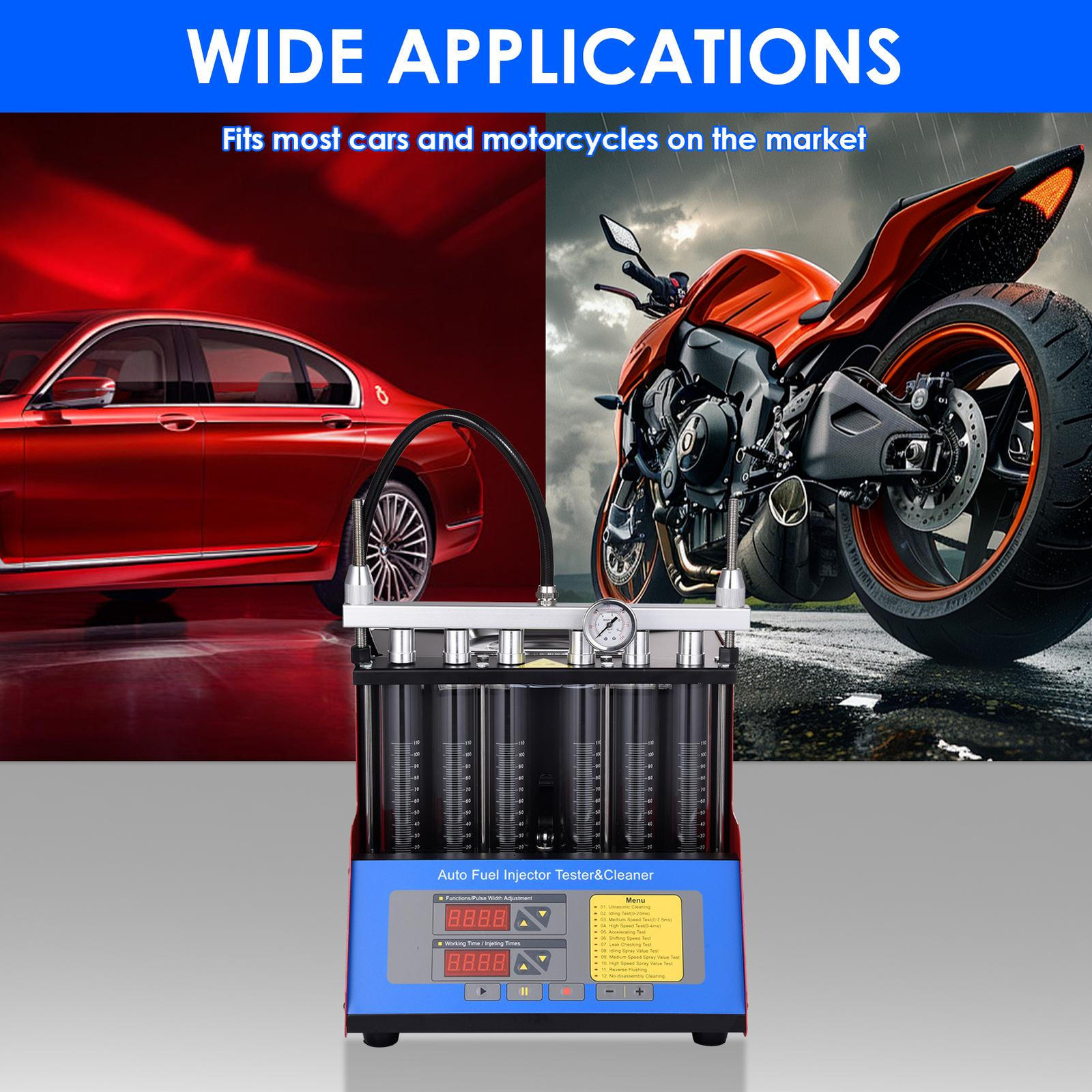 New Ultrasonic Fuel Injector Tester Cleaner Cleaning Machine 6 Cylinder 200W NEW