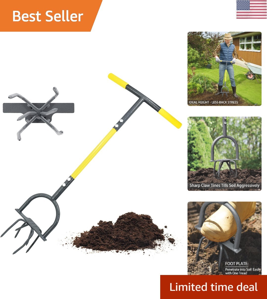 Hand Tiller Garden Claw, Garden Twist Tiller Heavy Duty, Manual Soil Tiller f...