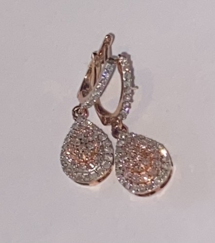 9K Rose Gold Natural Pink & White Diamond Teardrop Earrings Authenticity Card - Picture 19 of 24