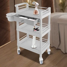 3-Layers Freestanding Trolley Beauty Trolley Salon Drawer Cart w/Waste Bin 100kg