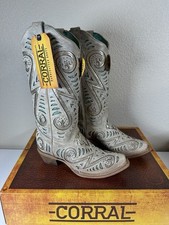 Corral Women's Leather Cowboy Boots 7M Sparkle Inlay Bone
