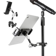 Holder for Microphone Stand, Aluminum Mic Music Stand Mount for iPad and iPho...