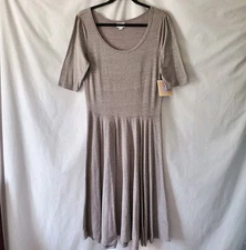 LuLaRoe Nicole Ringer Dress Size Large Fit N Flare Grey Full Circle Skirt Swing