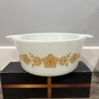 Vintage Pyrex 474-B Cinderella Bowl White Glass Gold Butterflies Flowers 1 1/2qt