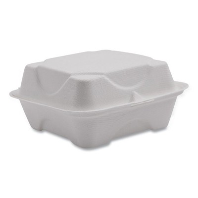 VANGUARD RENEWABLE AND COMPOSTABLE SUGARCANE CLAMSHELLS, 6 X 6 X 3, WHITE, 500/C