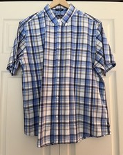 Chaps Men  s Short Sleeve, Button-Down, Blue Plaid Shirt Size XL